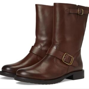 Frye Victoria Walnut Brown Leather Mid-Calf Buckle Riding Boots Womens Size-11